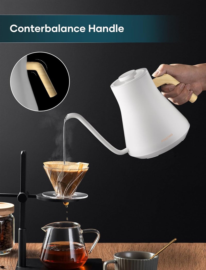 intasting Electric Kettles, Gooseneck Electric Kettle, ±1℉ Temperature Control, Stainless Steel Inner, Quick Heating, for Pour Over Coffee, Brew Tea, Boil Hot Water, 0.9L White - Image 4